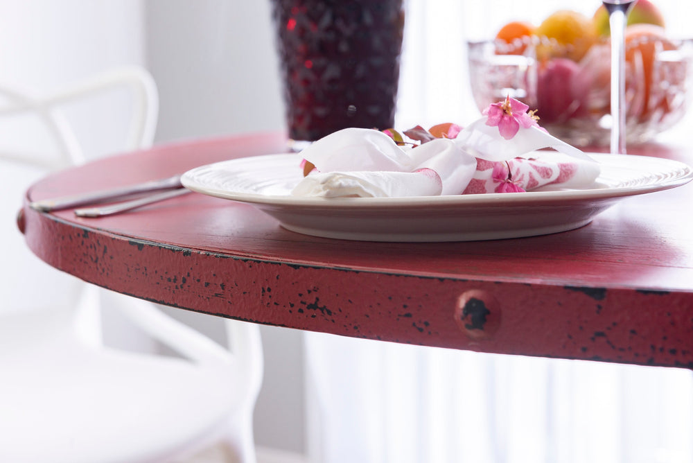 Upcycled Round Table with Steel Base