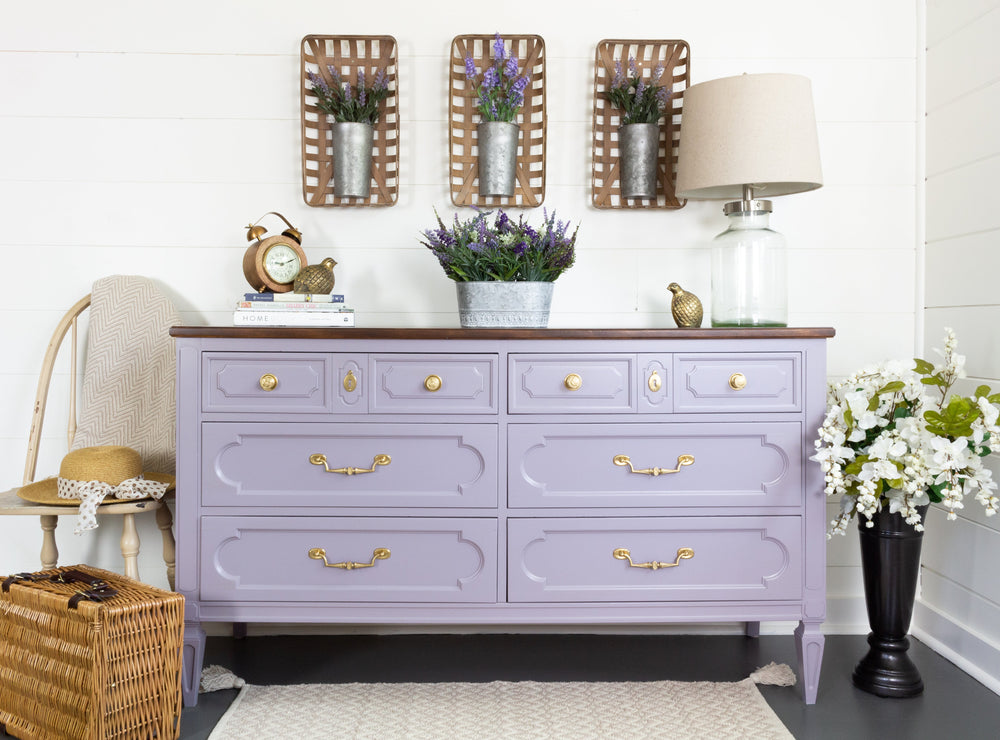 How to Stain a Dresser Top – DIY Purple Dresser makeover with Divine Lavender – Fusion Mineral Paint